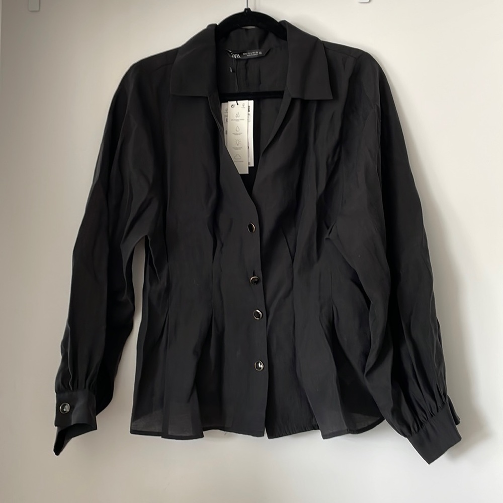 Zara Black Button-Down Long Sleeve Blouse